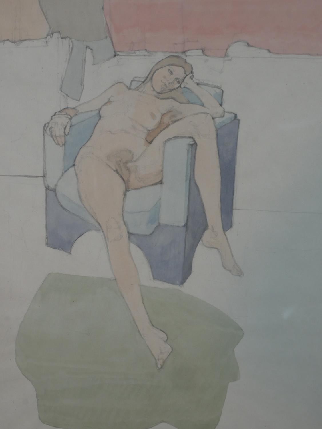 Francis Hewlett (1930 - 2012), nude female on a chair, gouache on paper, signed and dated. H.79 W. - Image 4 of 5