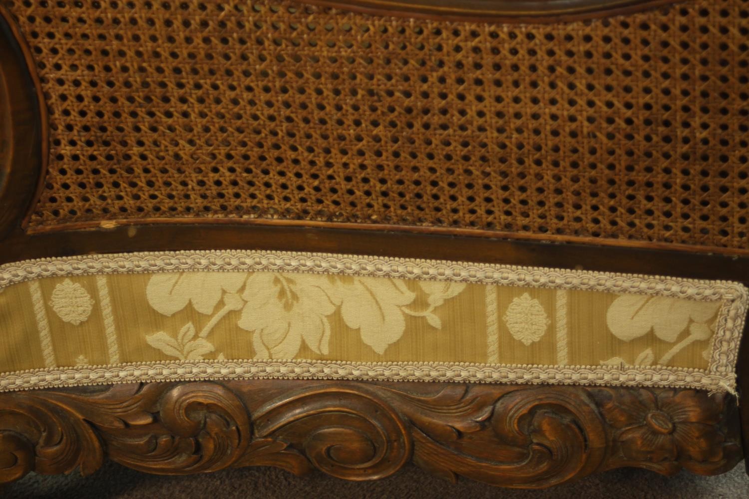 A pair of early 20th century Continental carved walnut bergere armchairs, upholstered in gold - Image 27 of 30