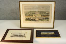 Two 19th century engravings 'Interno del Vesuvio', 1835, Schönbrunn Palace along with a framed