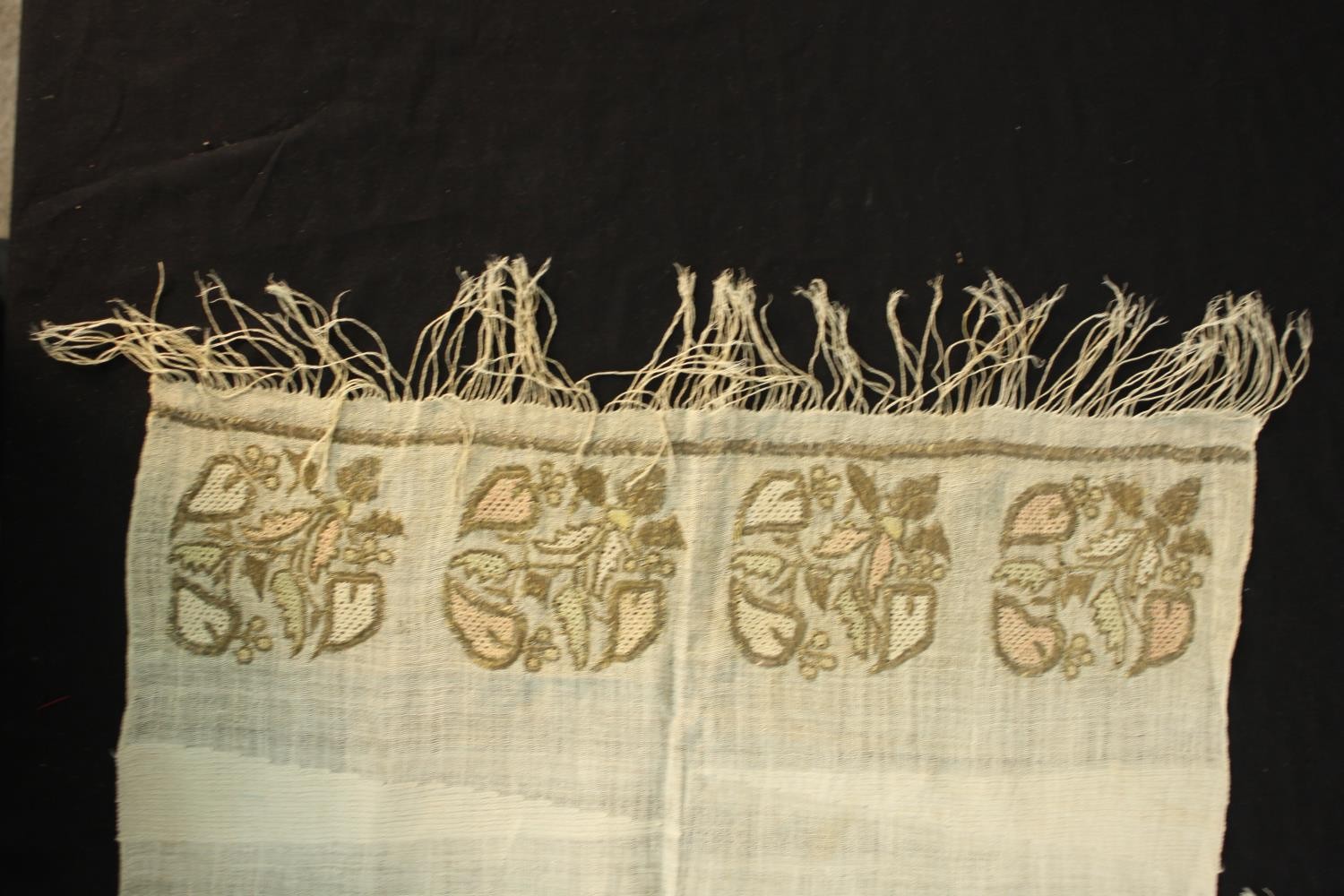 Two Ottoman period Turkish linen towels embroidered with floral motifs with silk and metal thread - Image 3 of 5