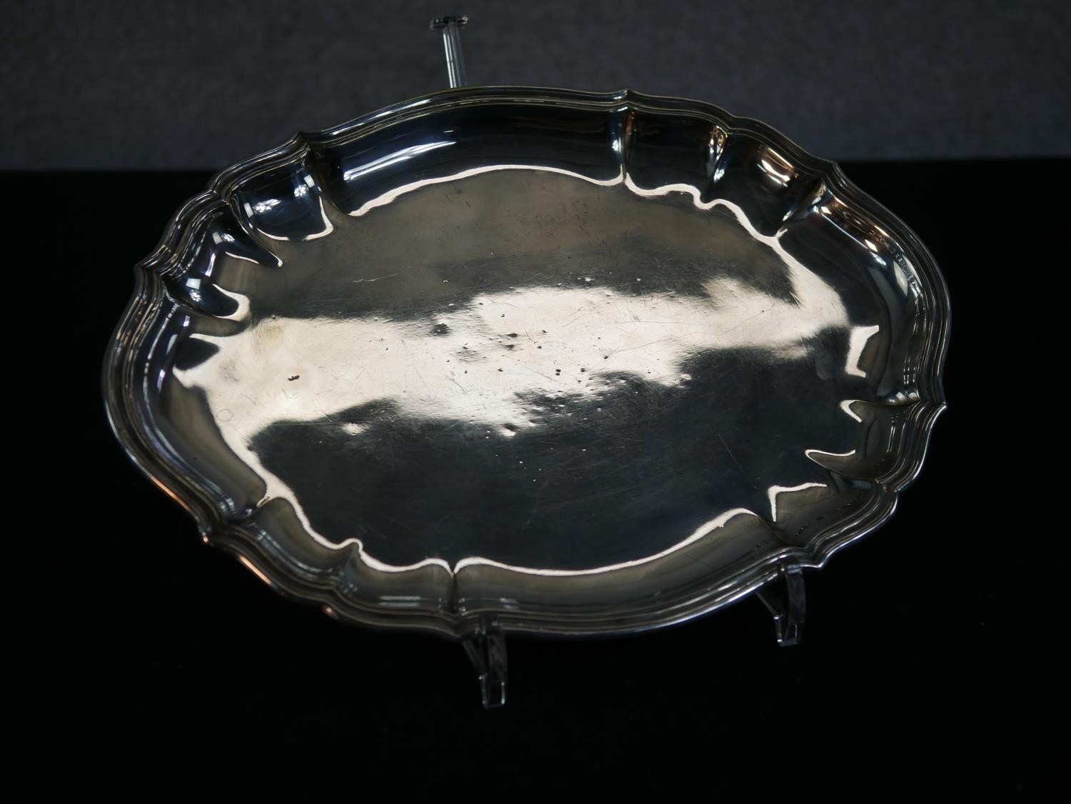 A collection of silver plate trays and place mats along with an engraved Danish silver mint tray - Image 8 of 10