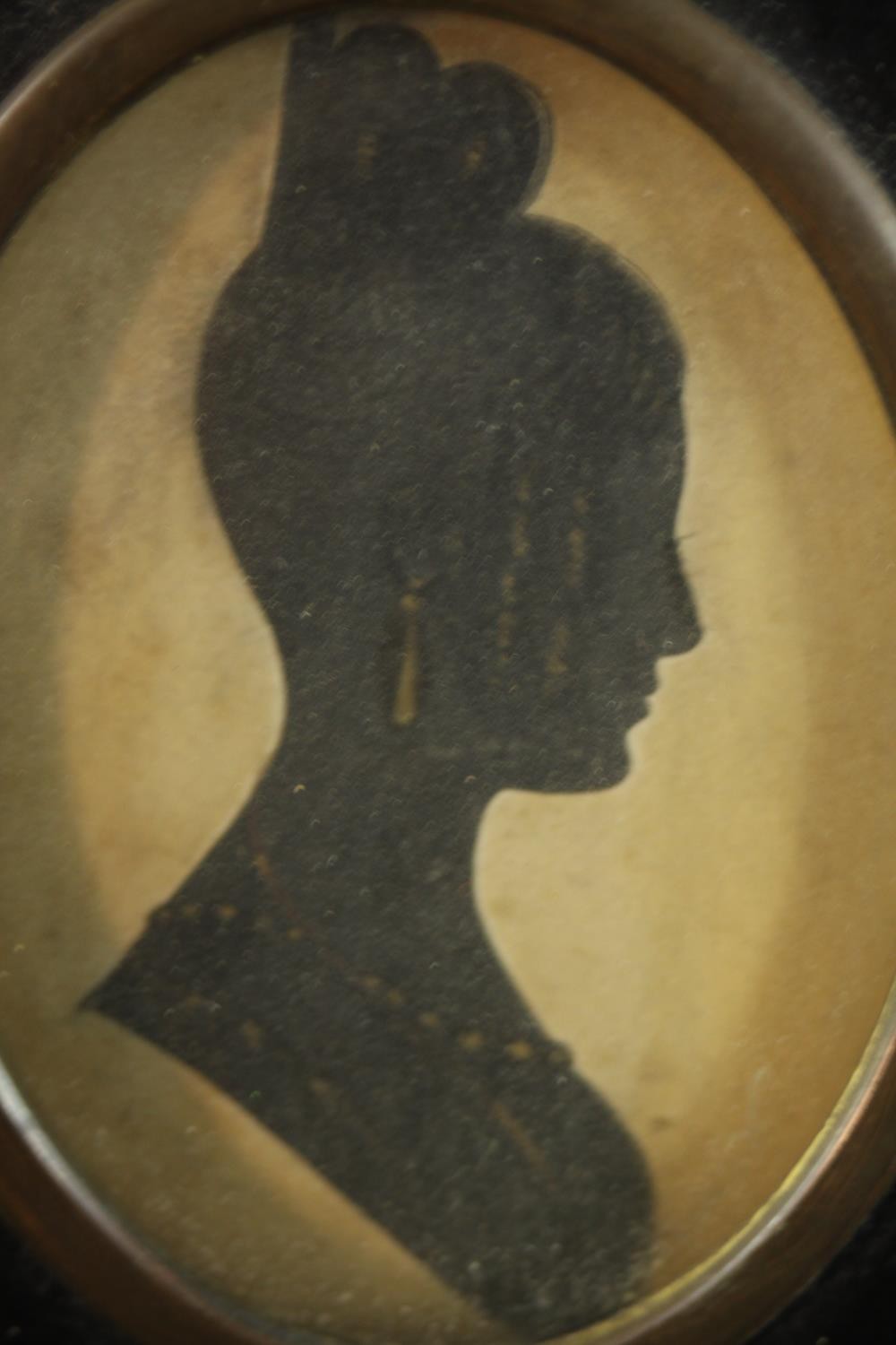 Six framed and glazed 19th century shadow portraits and one print of a lady in best dress. H.15 W. - Image 14 of 20