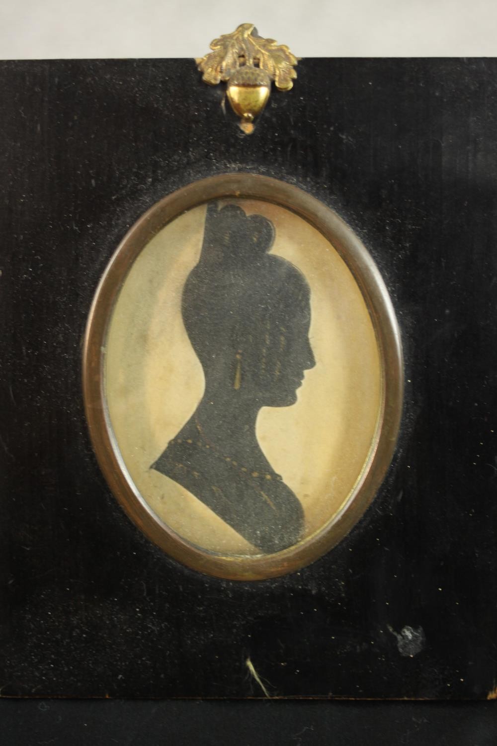 Six framed and glazed 19th century shadow portraits and one print of a lady in best dress. H.15 W. - Image 11 of 20