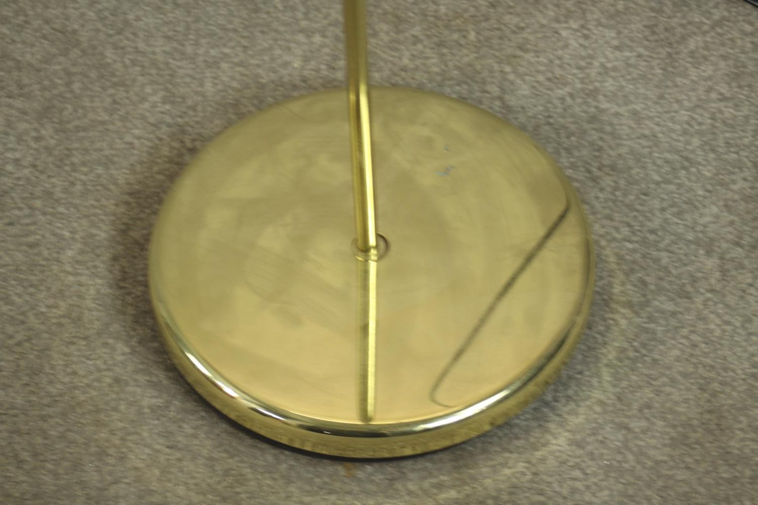 A polished brass adjustable twin spotlight floor standing lamp. H.144 Dia.27cm. - Image 4 of 5