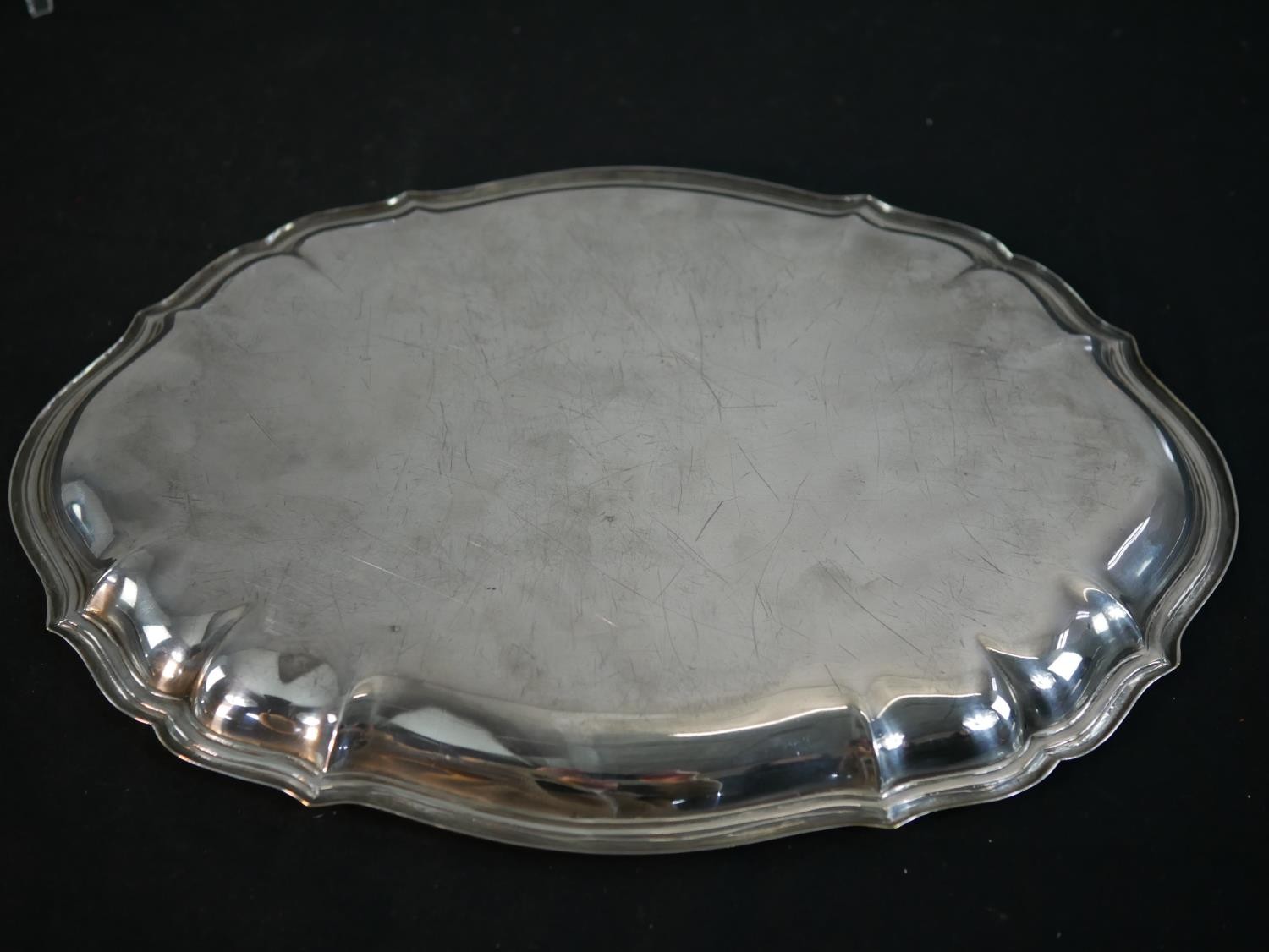 A collection of silver plate trays and place mats along with an engraved Danish silver mint tray - Image 9 of 10