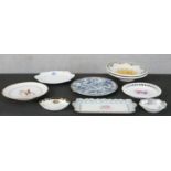 A collection of ceramics and porcelain, including a Majolica sun design plate, a Noritake plate