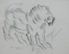 Stanislaus Brien (Polish), Lion, charcoal, signed lower left. H.39 W.46cm