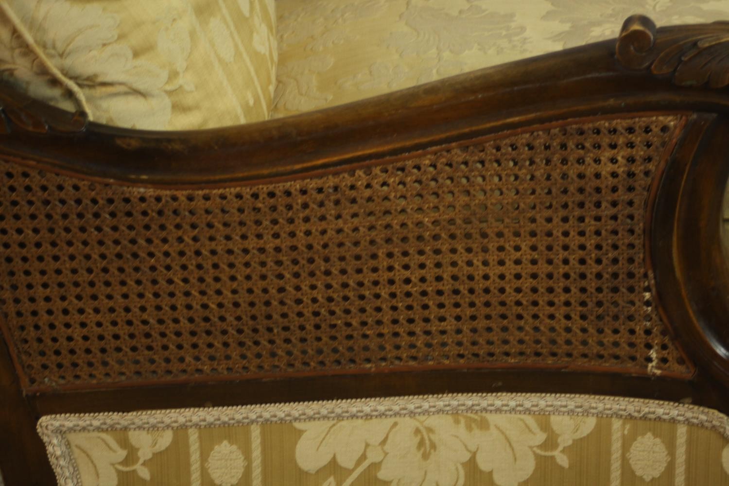 A pair of early 20th century Continental carved walnut bergere armchairs, upholstered in gold - Image 22 of 30