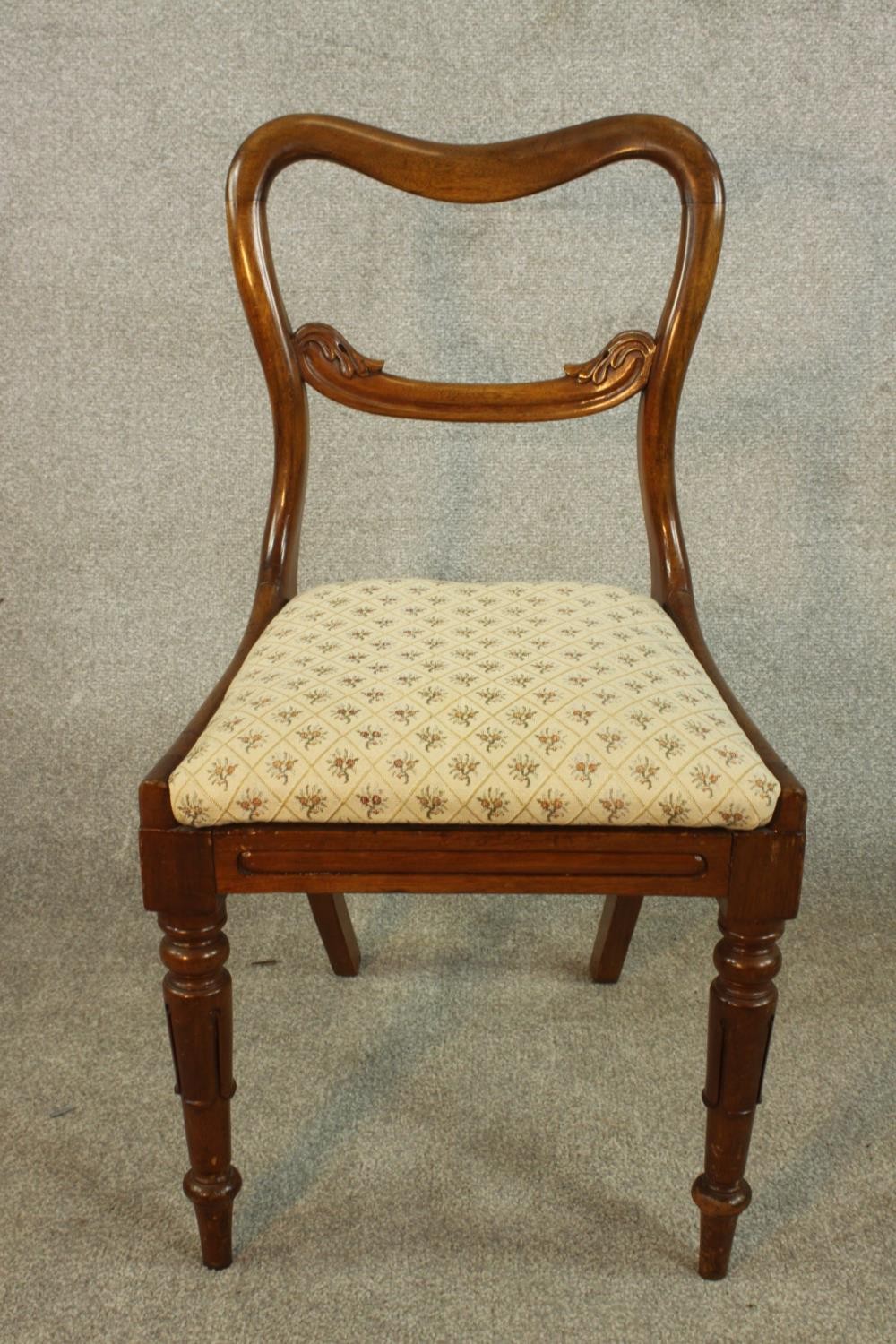 A William IV walnut dining chair with a drop in seat, together with a Victorian walnut dining - Image 3 of 7