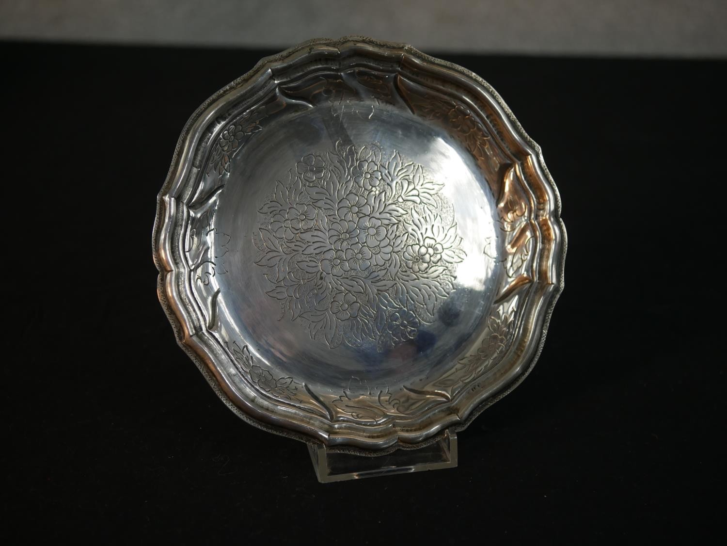 A collection of silver plate trays and place mats along with an engraved Danish silver mint tray - Image 5 of 10