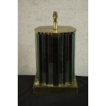 A contemporary bronze and mirrored table lamp on a square base. H.51 W.28 D.29cm.