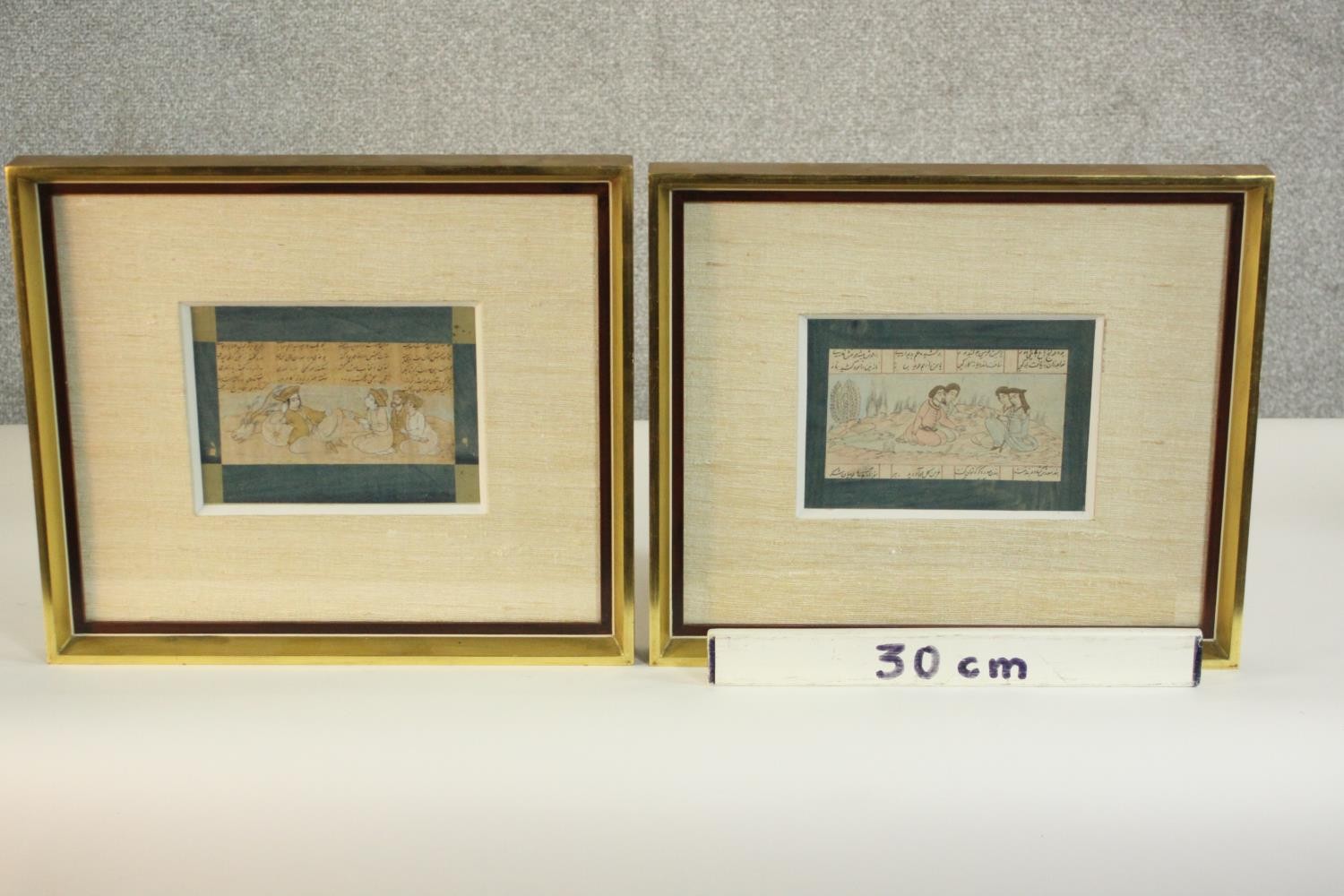 Two 19th century framed and glazed Mogul gouaches on paper, two scenes with figures and each - Image 2 of 5