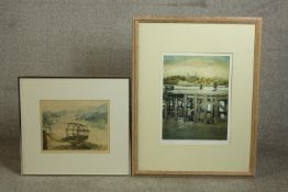 Pat Mallinson (b.1930), two framed and glazed signed etchings. 'Lake Lugano fishing boat', signed
