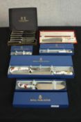 A collection of silver plated cutlery, including boxed Royal Worcester porcelain handled cutlery and