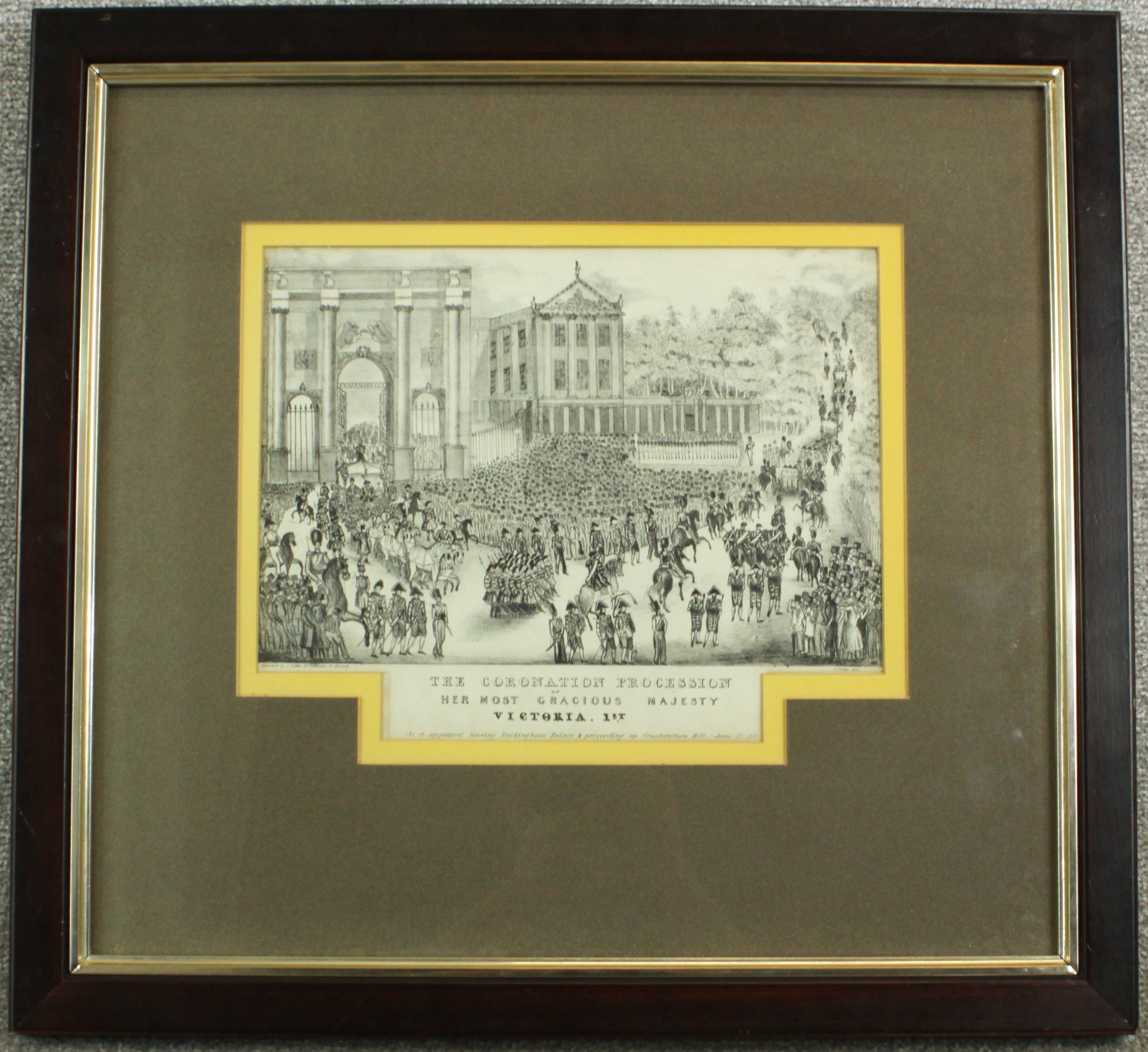 A framed and glazed print of a pencil drawing of the Coronation Procession of Victoria 1st, - Image 2 of 6