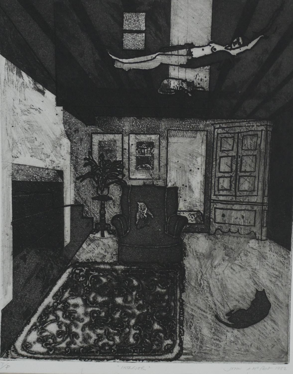 John A McPake (b.1943), Interior, T/P, etching, signed lower right. H.47 W.35cm (page size)