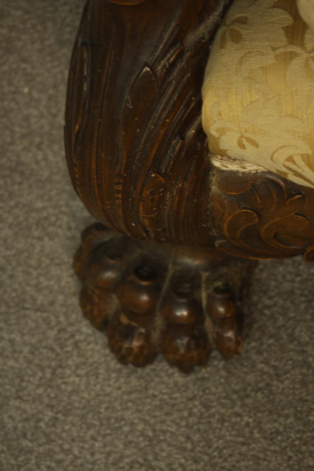 A pair of early 20th century Continental carved walnut bergere armchairs, upholstered in gold - Image 29 of 30