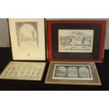 Four framed and glazed 19th century prints, including an engraving of Somerset House by I. Kip. H.55