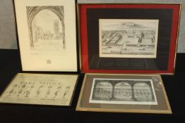 Four framed and glazed 19th century prints, including an engraving of Somerset House by I. Kip. H.55