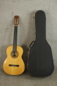 A Jake Fuller, Purnell Model, spruce and walnut, 4/4 size acoustic guitar with Hiscox Liteflite hard