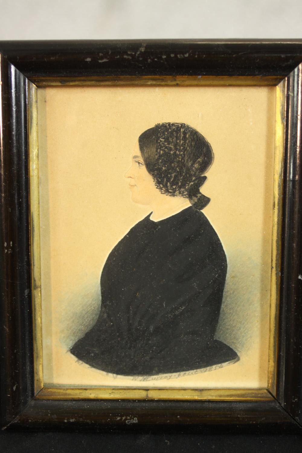 Six framed and glazed 19th century shadow portraits and one print of a lady in best dress. H.15 W. - Image 10 of 20