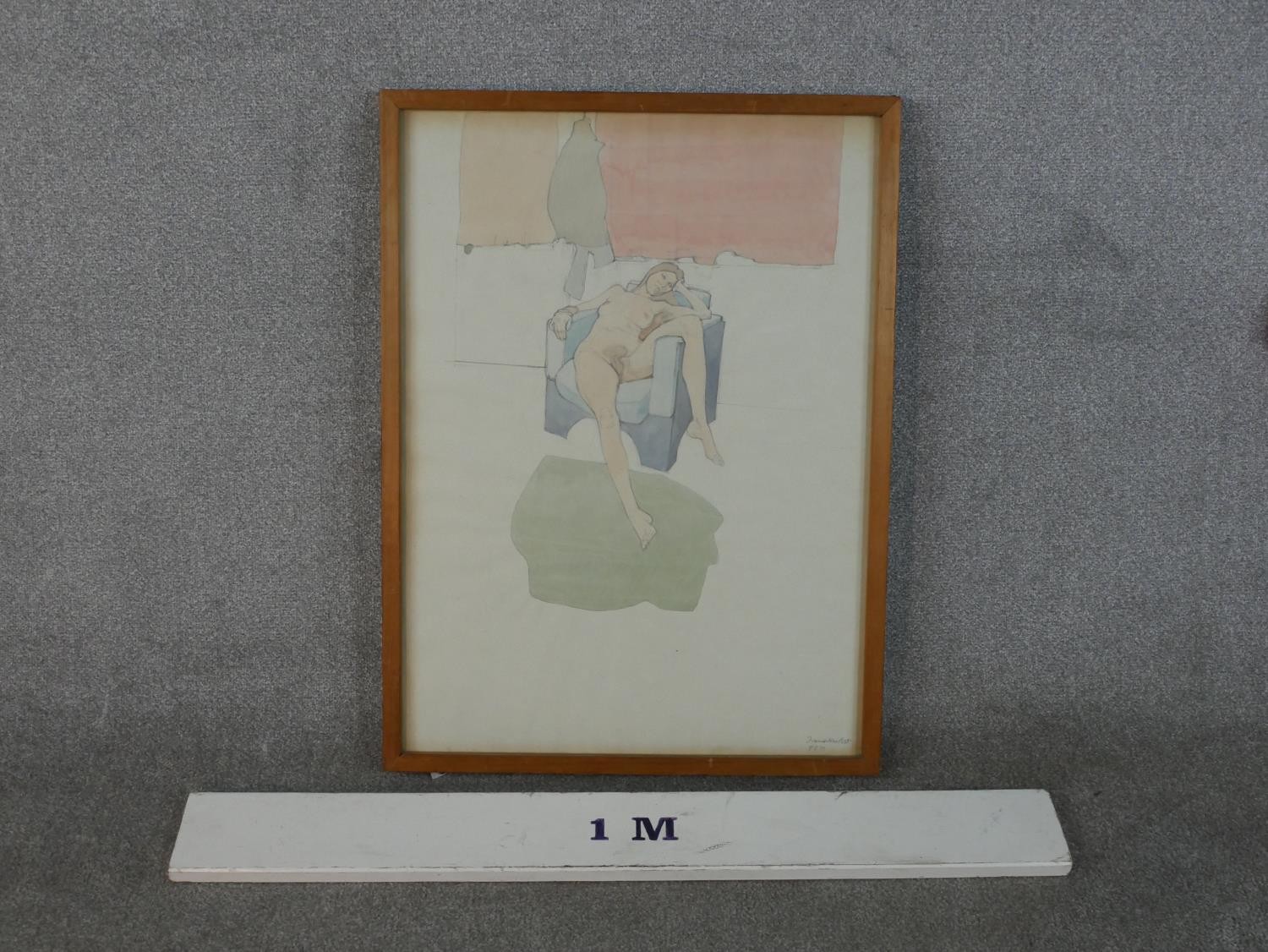 Francis Hewlett (1930 - 2012), nude female on a chair, gouache on paper, signed and dated. H.79 W. - Image 3 of 5