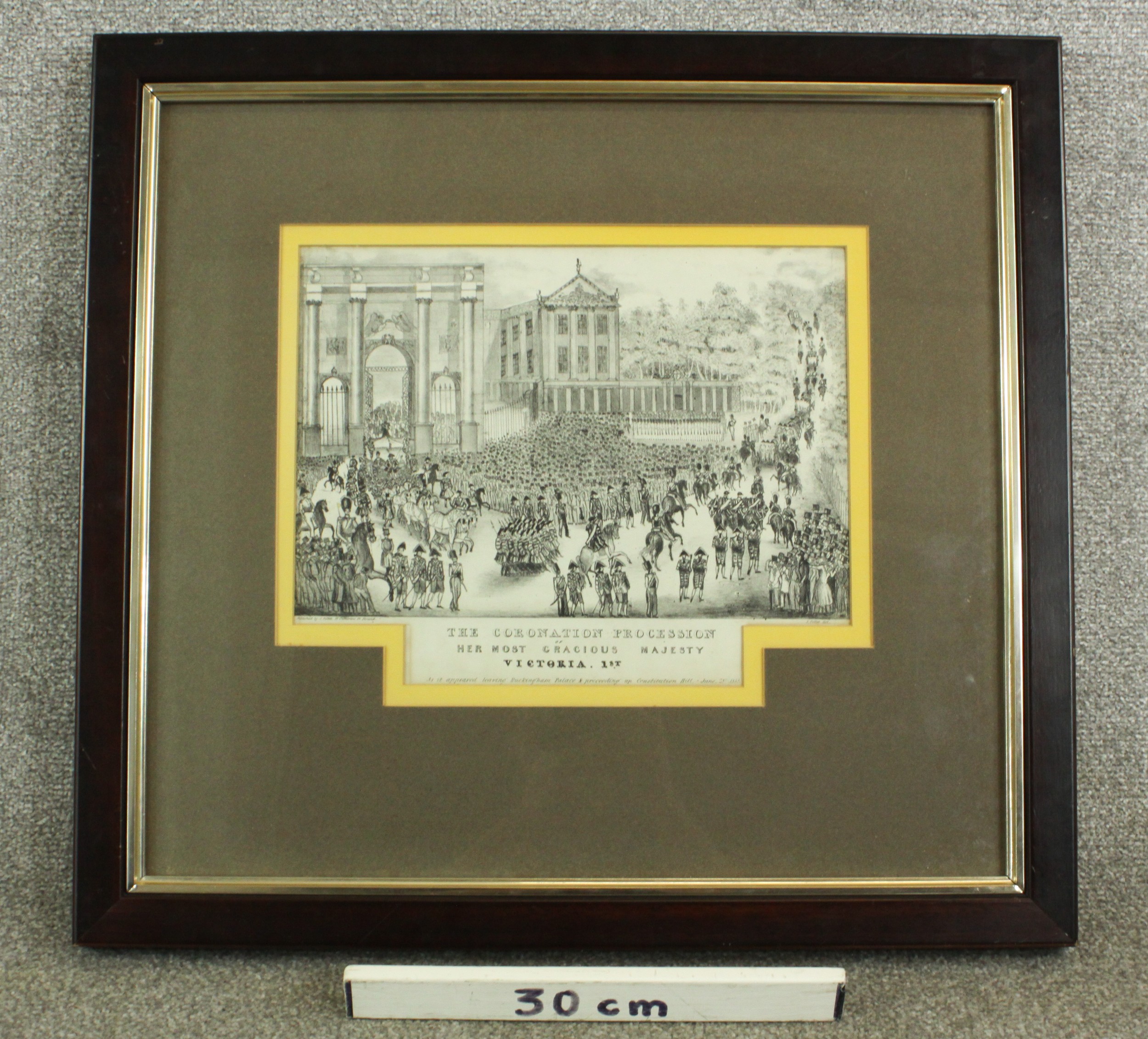 A framed and glazed print of a pencil drawing of the Coronation Procession of Victoria 1st, - Image 3 of 6