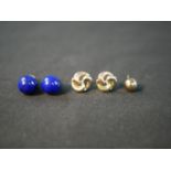 A pair of Lapis Lazuli and yellow metal ball earrings, a pair of tri colour-metal (tested as 9ct),