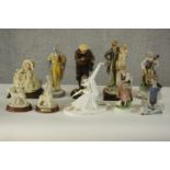 A collection of ten hand painted porcelain figures by various makers. Figures include a Lladro