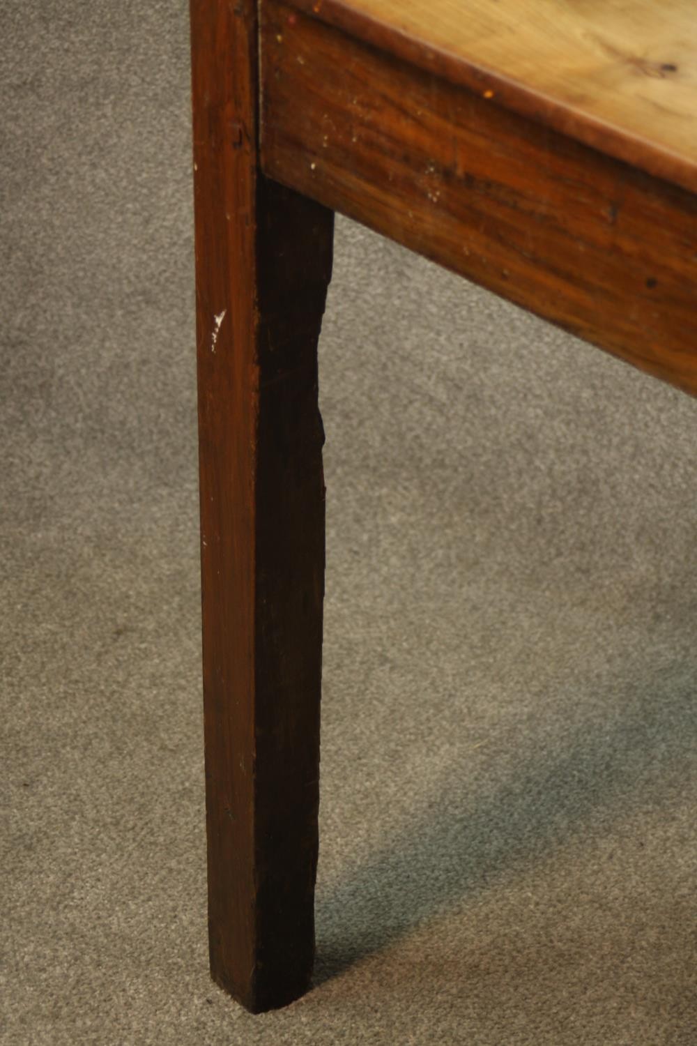 A 19th century French farmhouse table, with a plank top over a single drawer on square section - Image 9 of 9