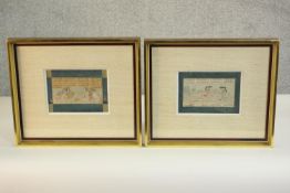 Two 19th century framed and glazed Mogul gouaches on paper, two scenes with figures and each