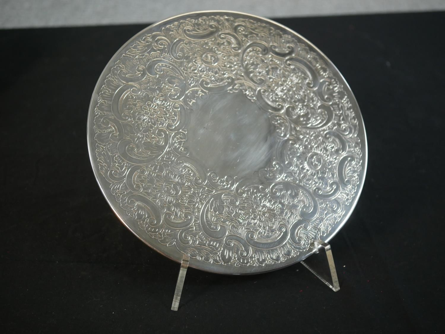 A collection of silver plate trays and place mats along with an engraved Danish silver mint tray - Image 10 of 10