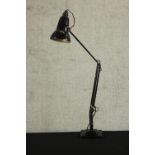 A black enamel Herbert Terry vintage anglepoise desk lamp on square weighted base. H.86 W.15 D.15cm.