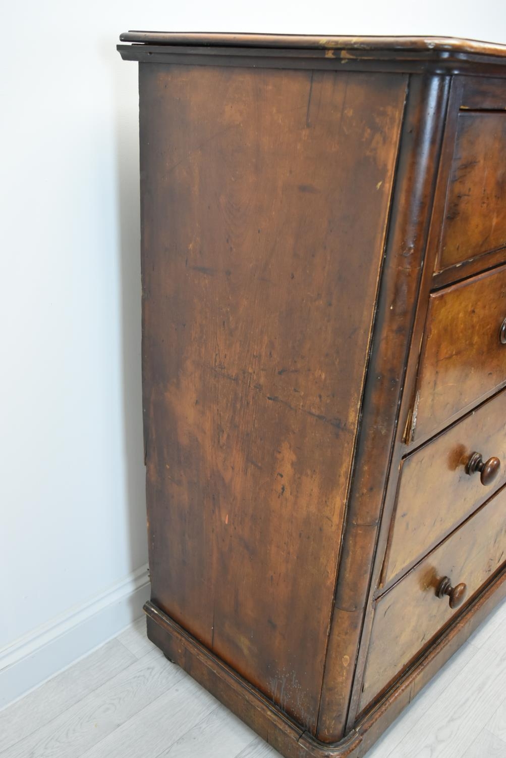 A late Victorian mahogany chest of two short over three long drawers with turned handles raised on - Image 5 of 13