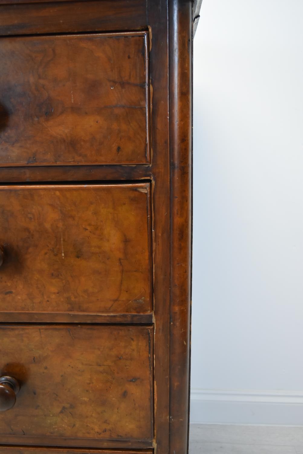 A late Victorian mahogany chest of two short over three long drawers with turned handles raised on - Image 7 of 13