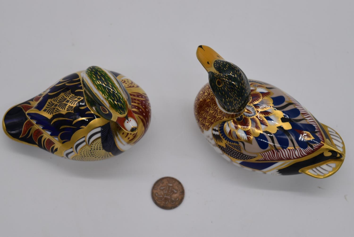 Two Royal Crown Derby porcelain paperweights, a Carolina duck and a Mallard duck, each with gold - Image 6 of 6
