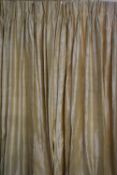 A pair of silk interlined pinch pleated curtains. H.328 W.105cm