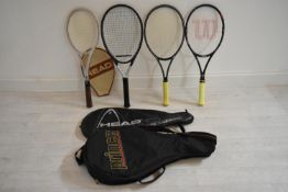 Four tennis racquets comprising of an Arthur Ash Competition 2; A Head Titanium T1 S6 (size 4); A