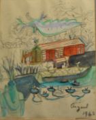 Jazz; (20th century), surrealist landscape, unfinished watercolour, signed and dated August 1963,