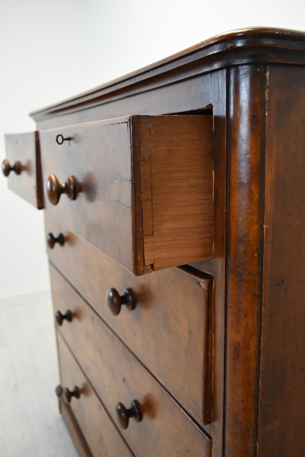 A late Victorian mahogany chest of two short over three long drawers with turned handles raised on - Image 9 of 13