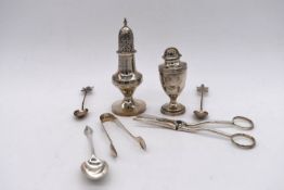 Assorted hallmarked silver to include a Victorian pair of salt and pepper shakers, two white metal