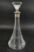 A contemporary Bos Holland conical shaped crystal decanter with a silver hallmarked rim. H.34 Dia.