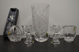 Various Waterford and other crystal glass to include a pair of candlesticks, a basket, bowl and a