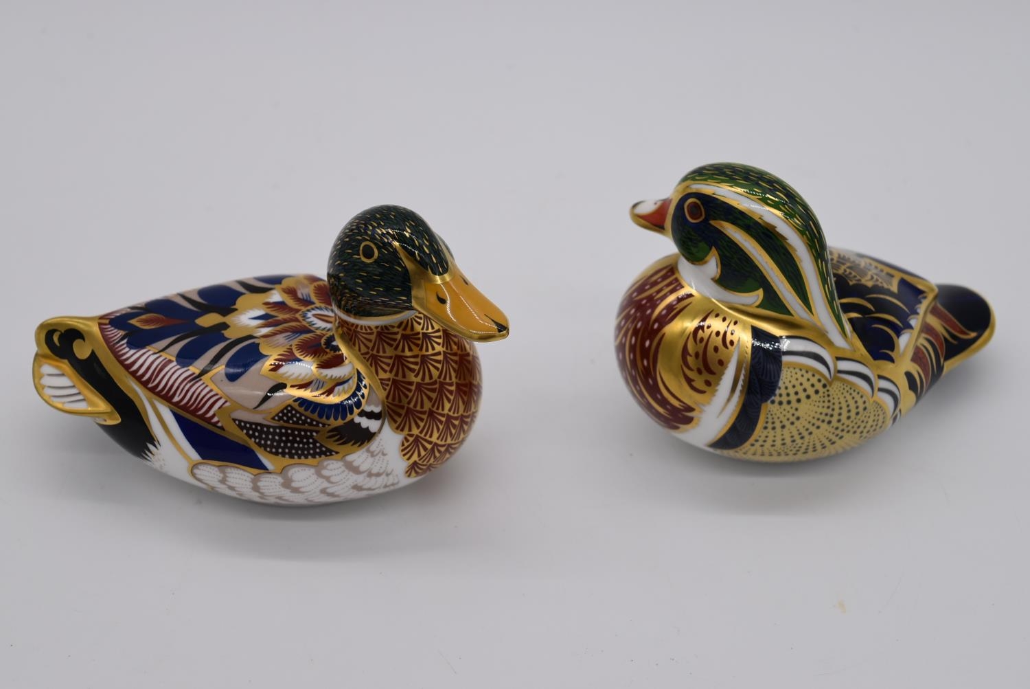 Two Royal Crown Derby porcelain paperweights, a Carolina duck and a Mallard duck, each with gold - Image 2 of 6