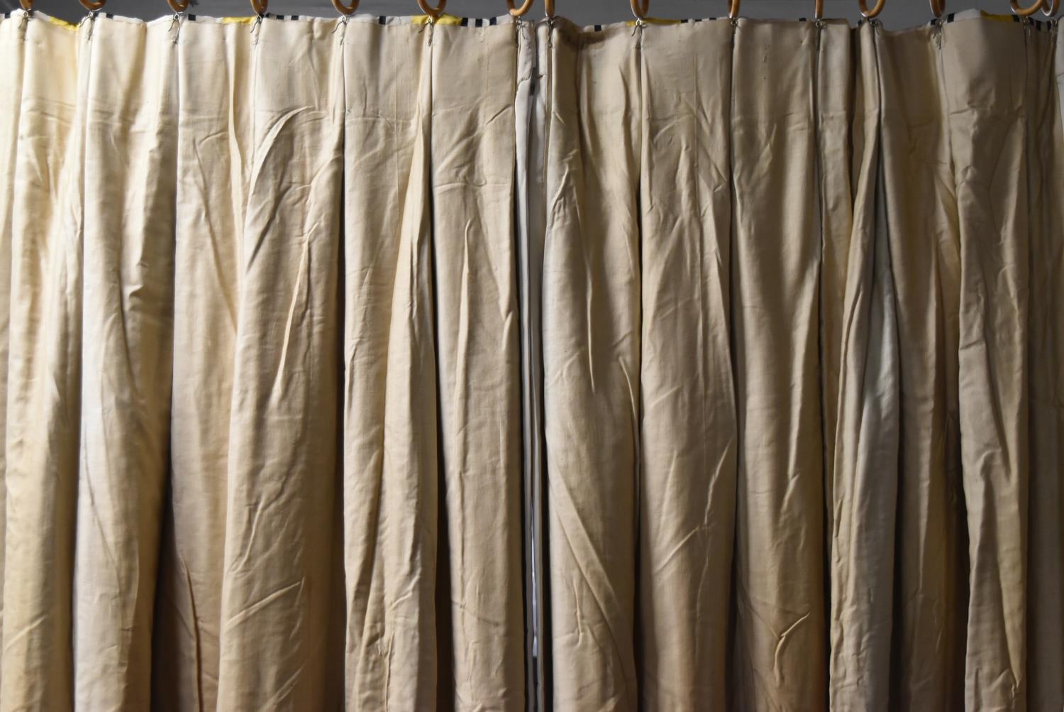 A pair of striped yellow, black and white lined curtains with tiebacks, weighted. H.340 W.92cm - Image 3 of 6