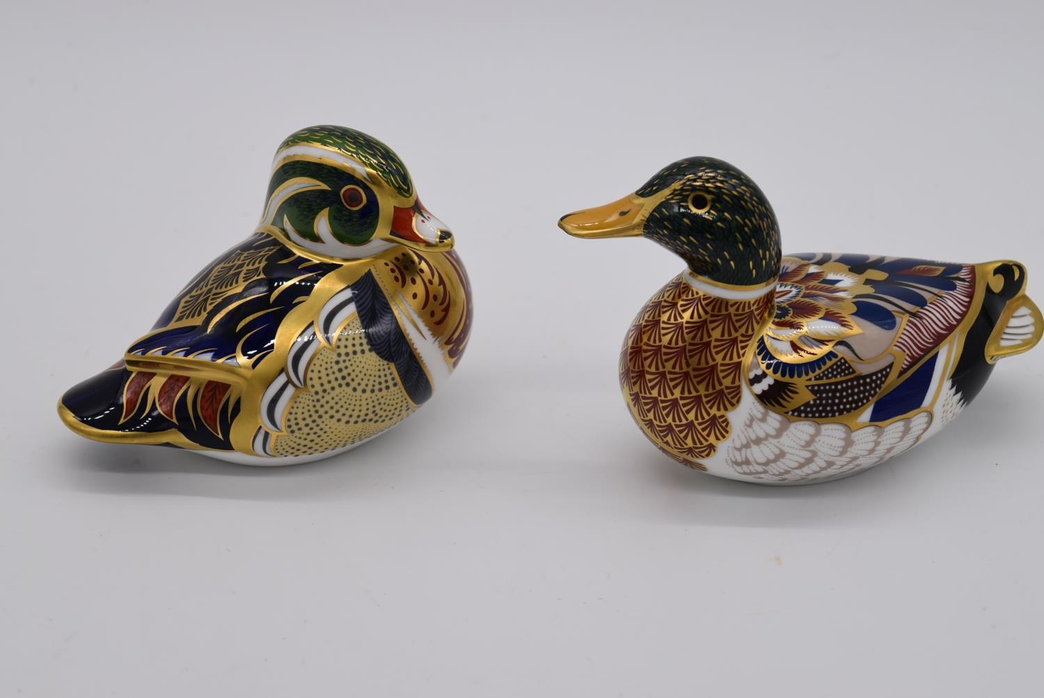 Two Royal Crown Derby porcelain paperweights, a Carolina duck and a Mallard duck, each with gold - Image 3 of 6