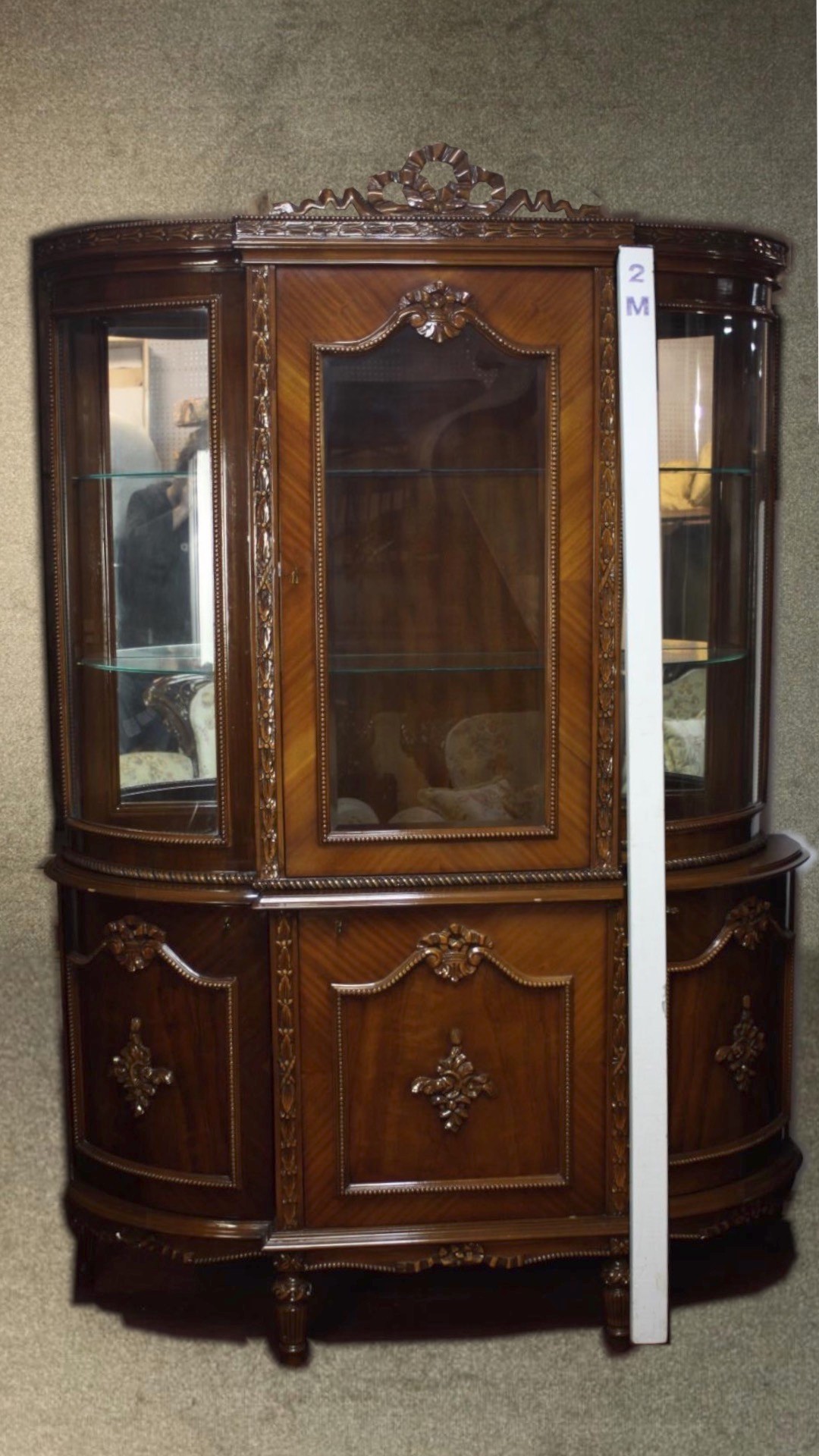 A late 20th century Louis XV style lacquered beech display cabinet, with a carved ribbon cresting - Image 3 of 13