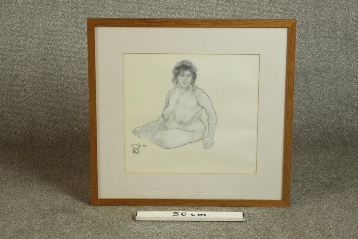 A framed and glazed watercolour of a seated nude female, signed and with artist's stamp. H.54 W. - Image 3 of 7