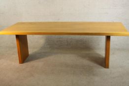 Pierre Chapo (French 1927-1987), a T14D elm dining table, circa 1970s. (includes stretcher, although