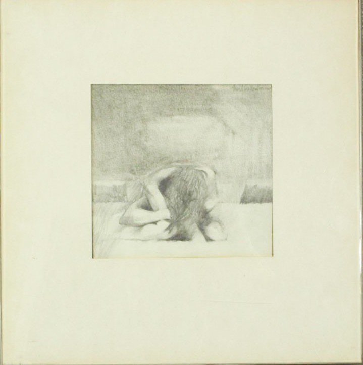 A framed and glazed pencil drawing of a nude female hunched over, indistinctly signed. H.31 W.31cm - Image 2 of 4